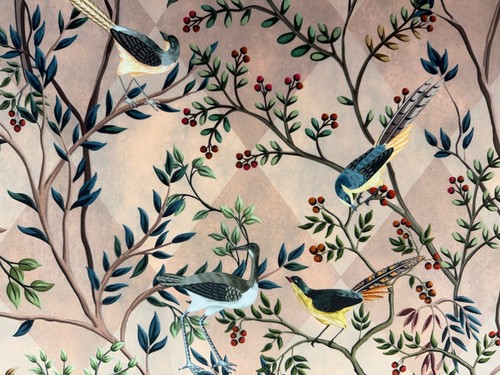 Velvet fabric harlequin birds - fabric,